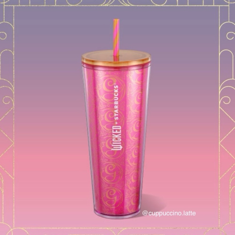 💗NWT✨2024 Starbucks X Wicked Glinda Pink & Yellow Gold Glitter G Tumbler